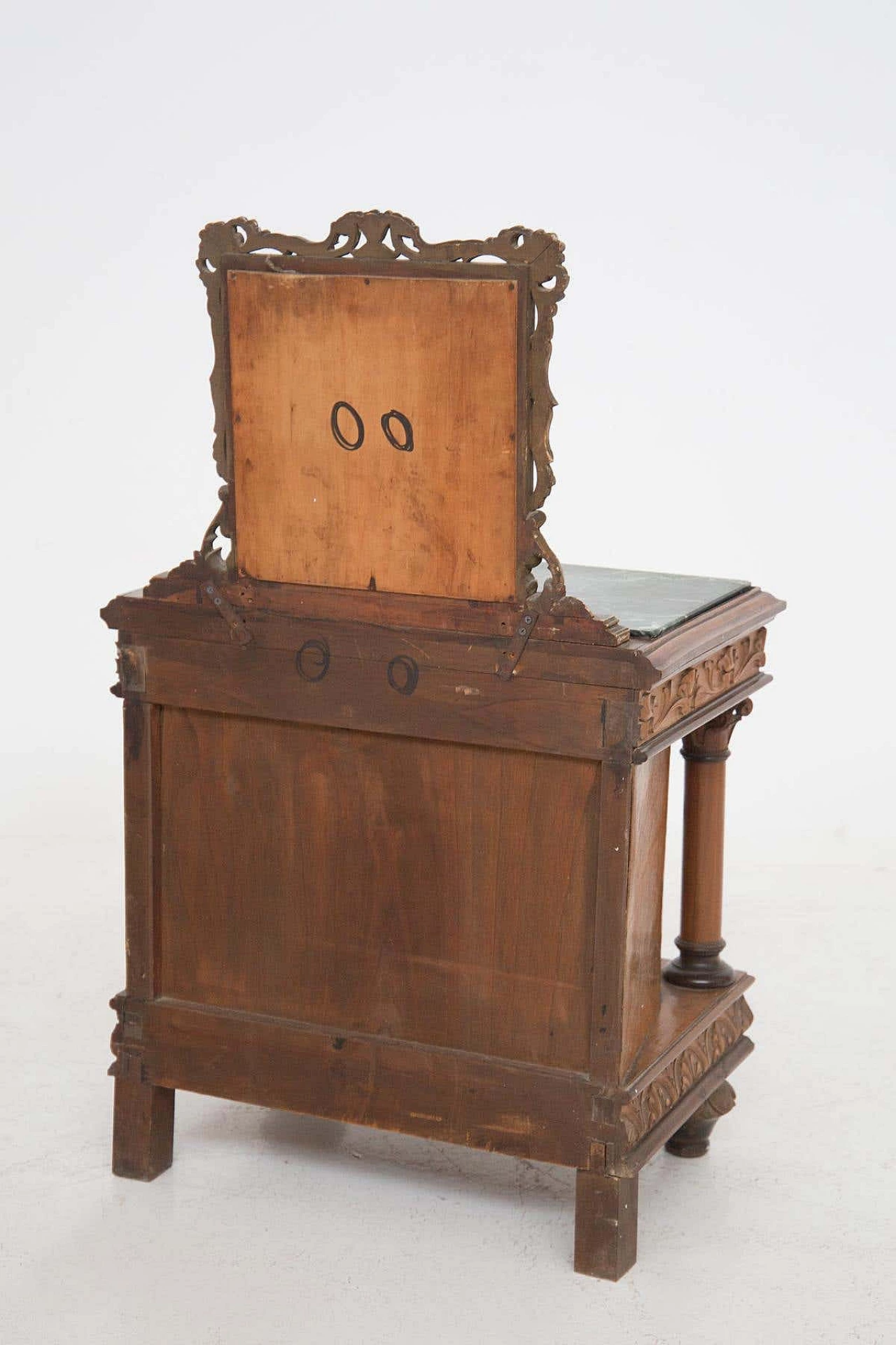 Pair of bedside tables in wood and green Alpine marble with mirror, early 20th century 13