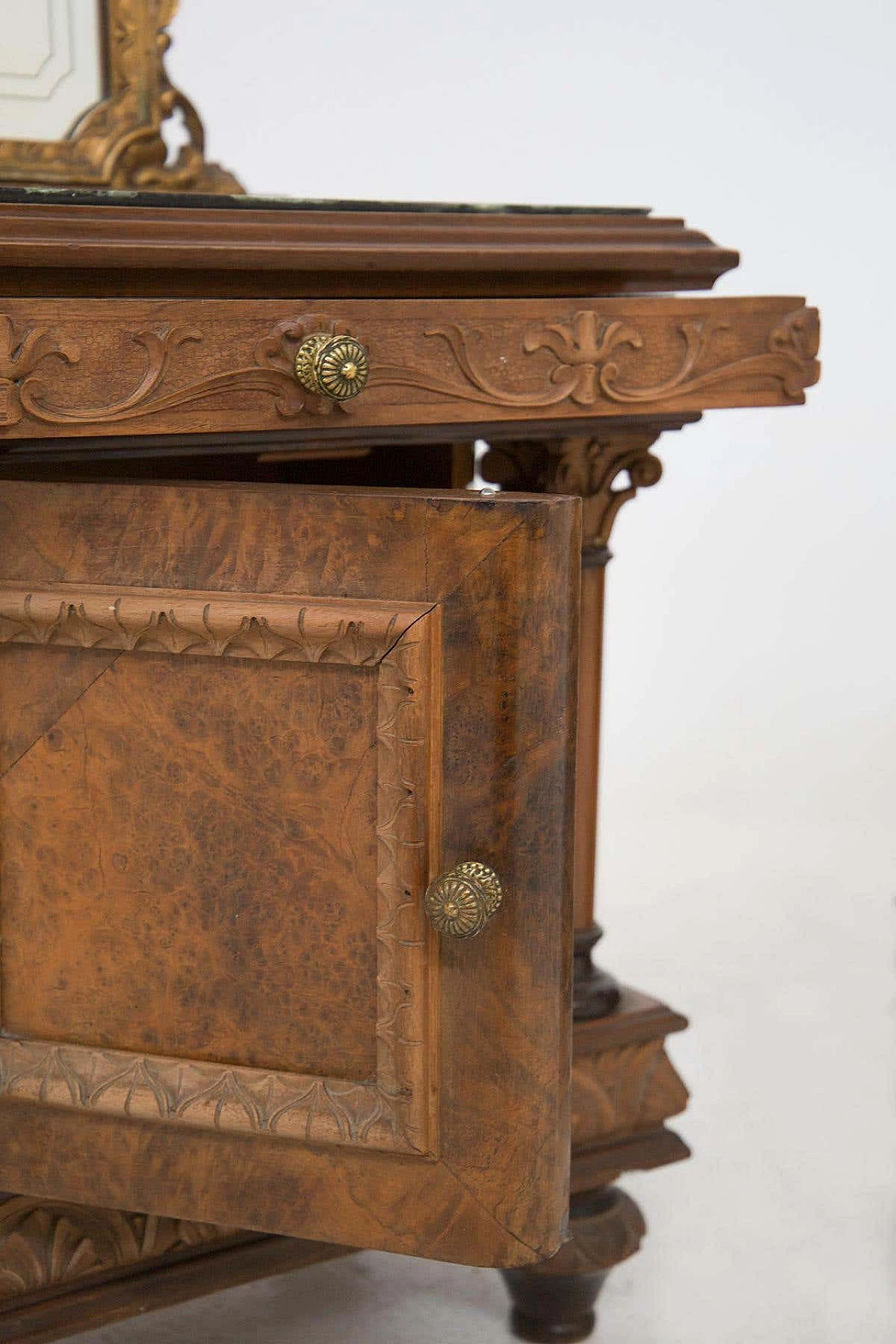 Pair of bedside tables in wood and green Alpine marble with mirror, early 20th century 14