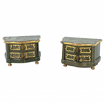 Pair of gold-lacquered wooden bedside cabinets, 18th century