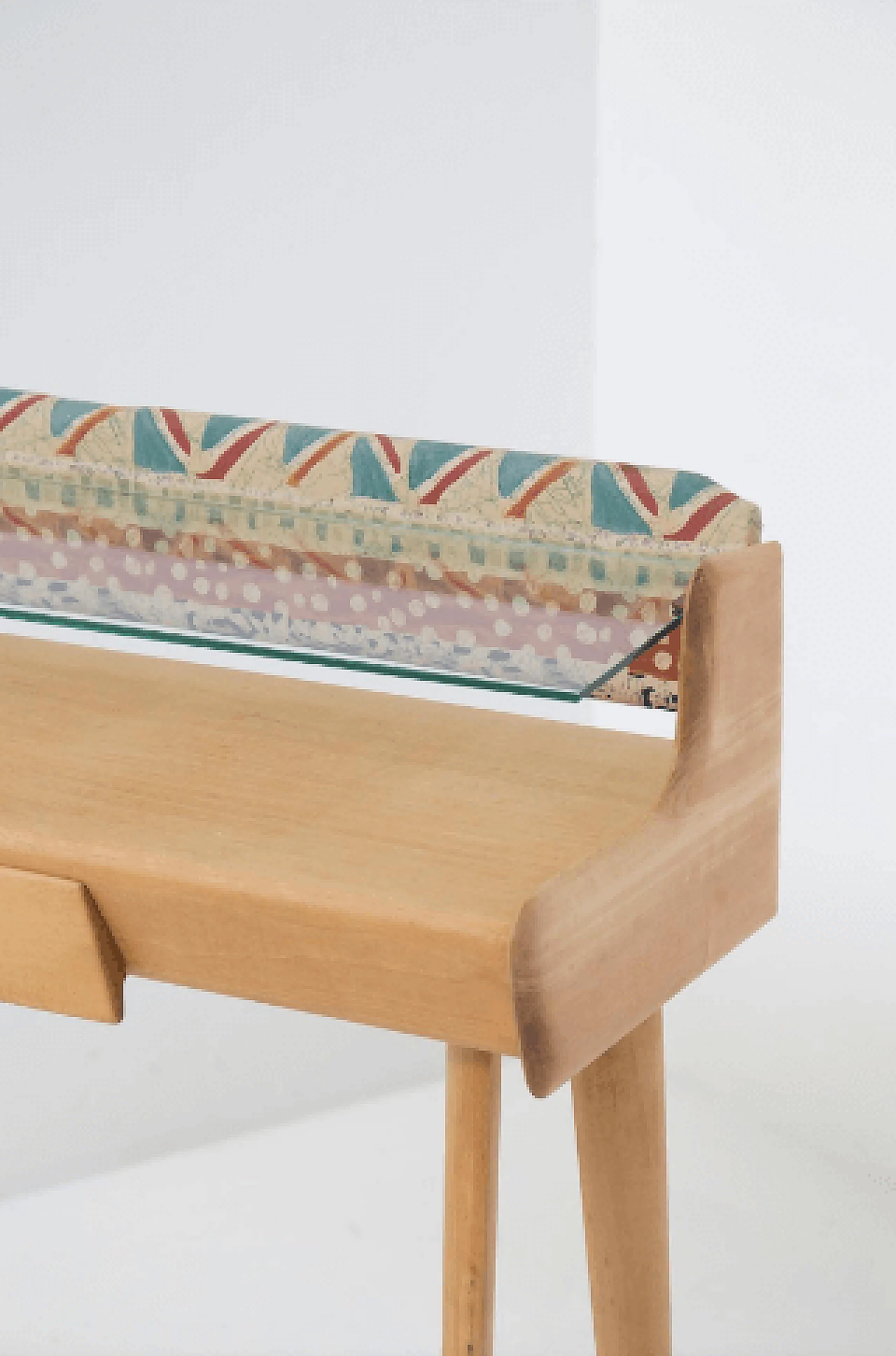 Scrivania in legno con mensola in vetro e pannello dipinto, anni '50 3