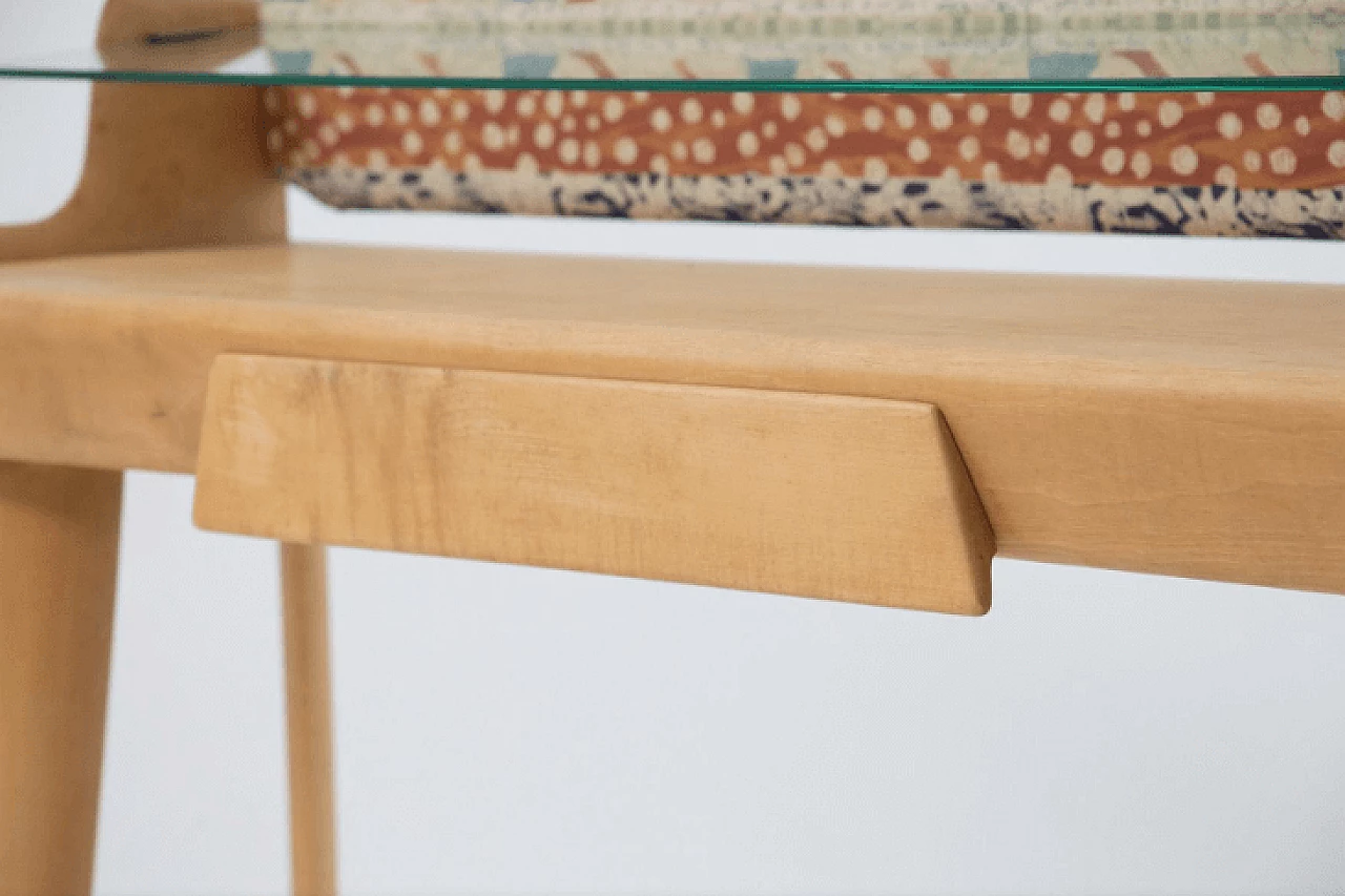 Scrivania in legno con mensola in vetro e pannello dipinto, anni '50 5