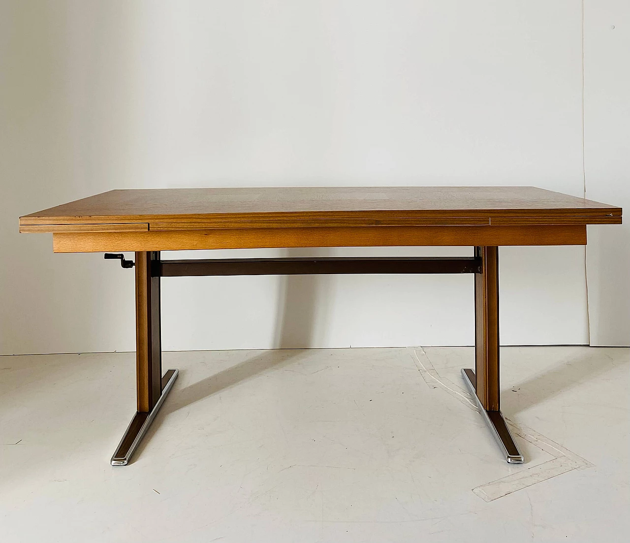 Steel and teak extendible side table, 1970s 1