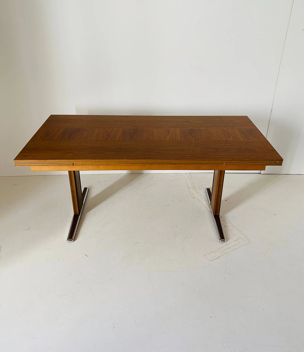 Steel and teak extendible side table, 1970s 2