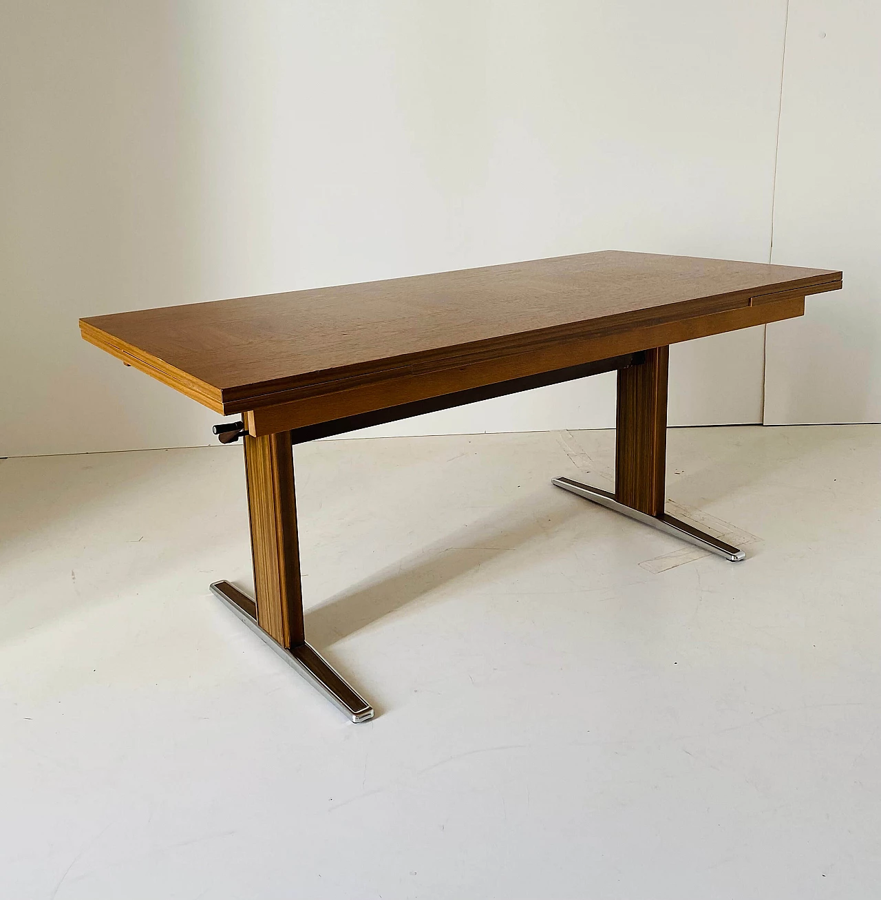 Steel and teak extendible side table, 1970s 3