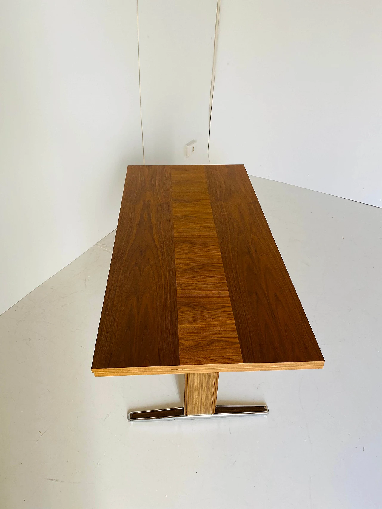 Steel and teak extendible side table, 1970s 4