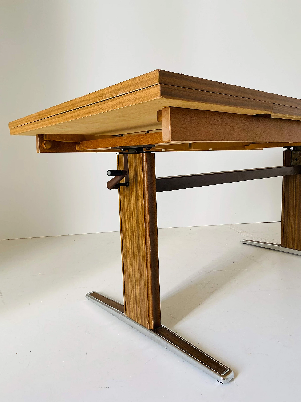 Steel and teak extendible side table, 1970s 6
