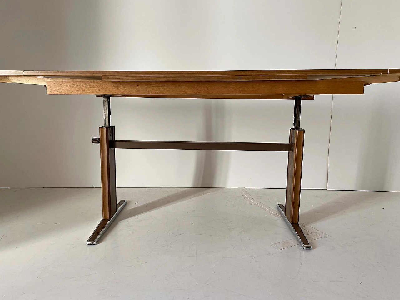 Steel and teak extendible side table, 1970s 15