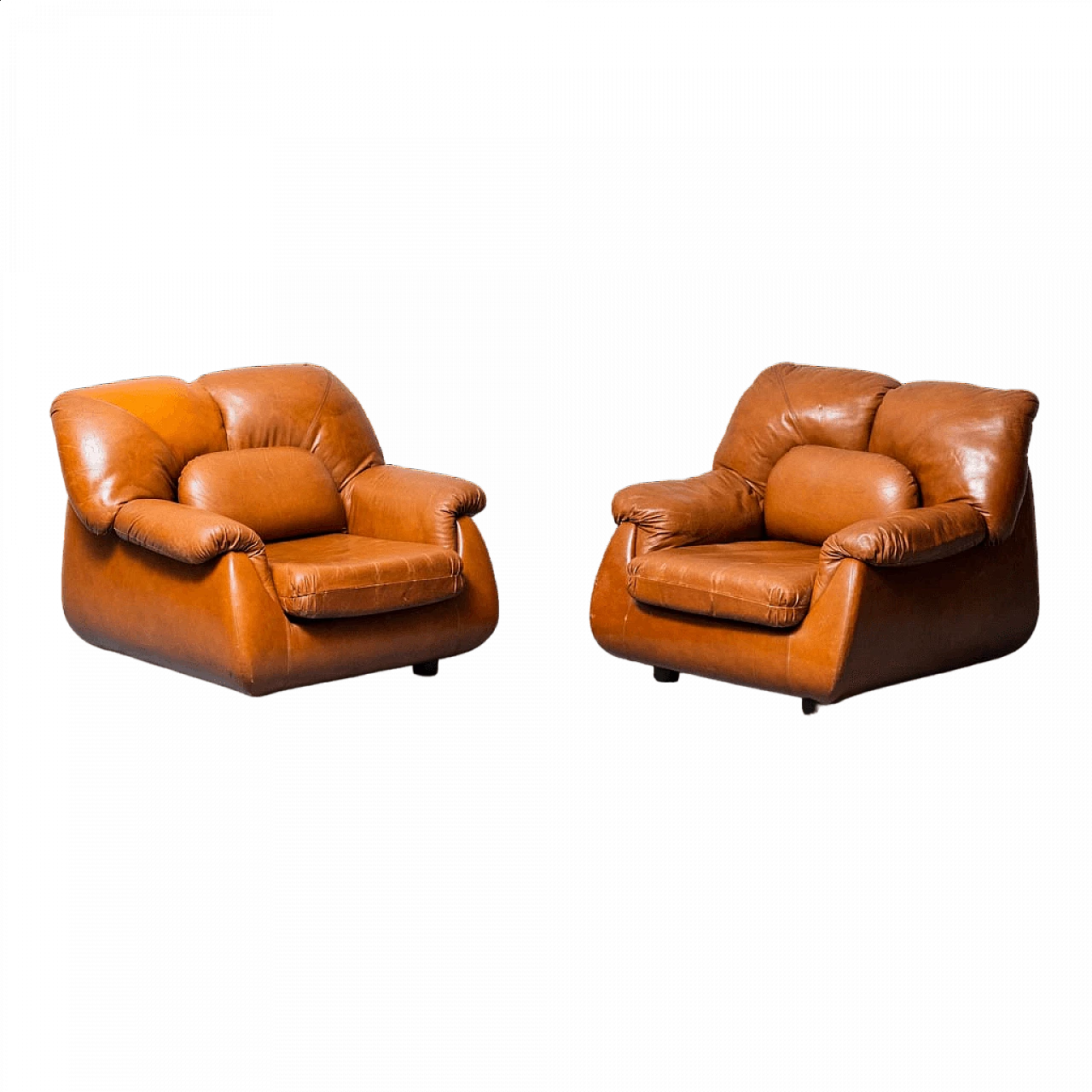 Pair of brown leather armchairs, 1970s 12