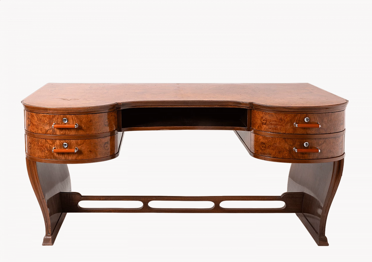 Art Deco curved desk in wood and briarwood, 1930s 11