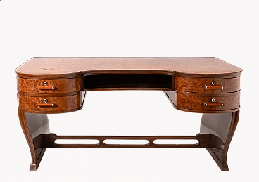 Art Deco curved desk in wood and briarwood, 1930s