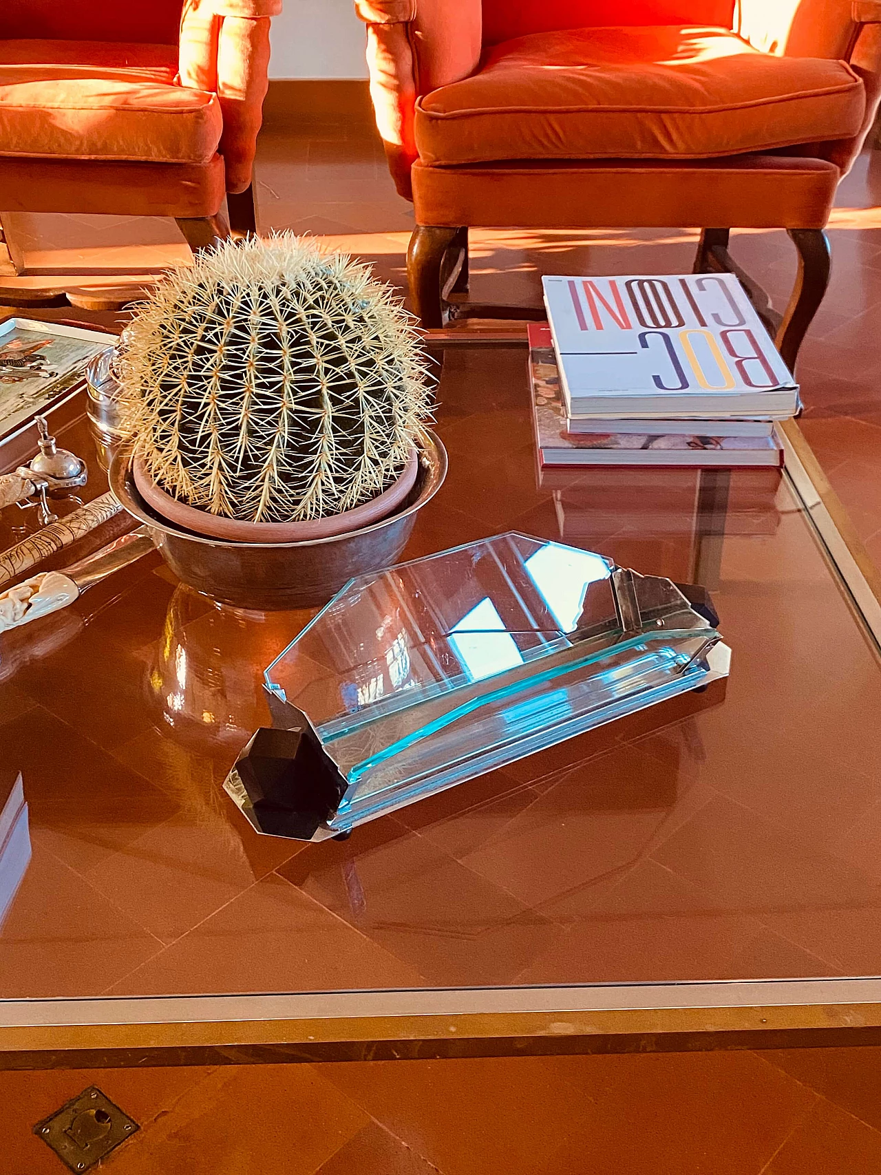 Cubist Art Deco style centrepiece in glass and wood, 1930s 8