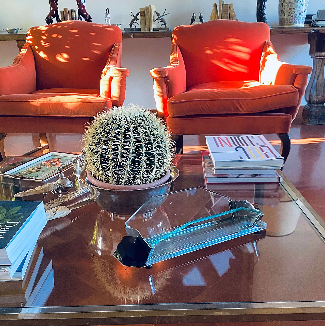 Cubist Art Deco style centrepiece in glass and wood, 1930s 9