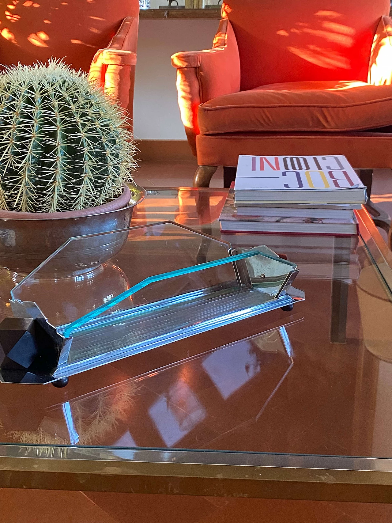 Cubist Art Deco style centrepiece in glass and wood, 1930s 10