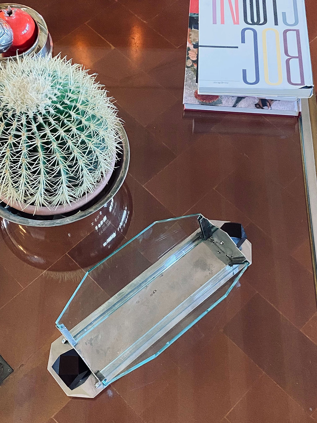 Cubist Art Deco style centrepiece in glass and wood, 1930s 11