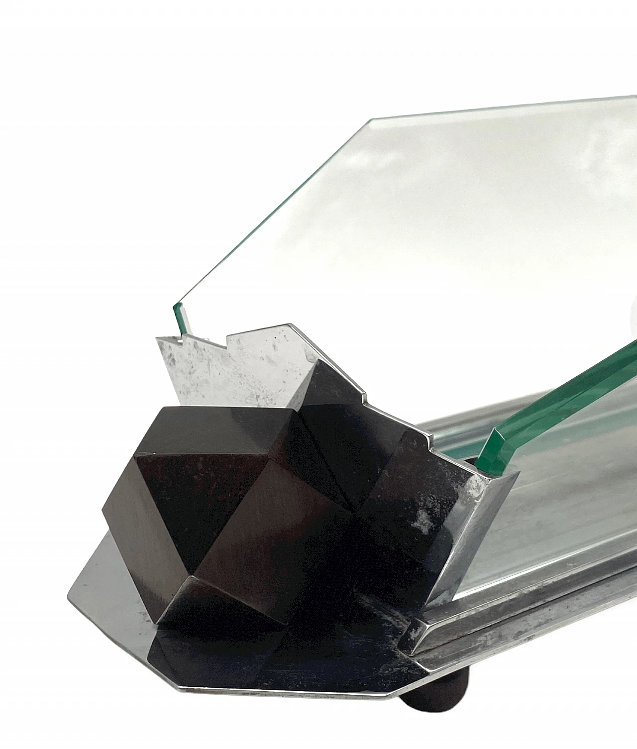 Cubist Art Deco style centrepiece in glass and wood, 1930s 18