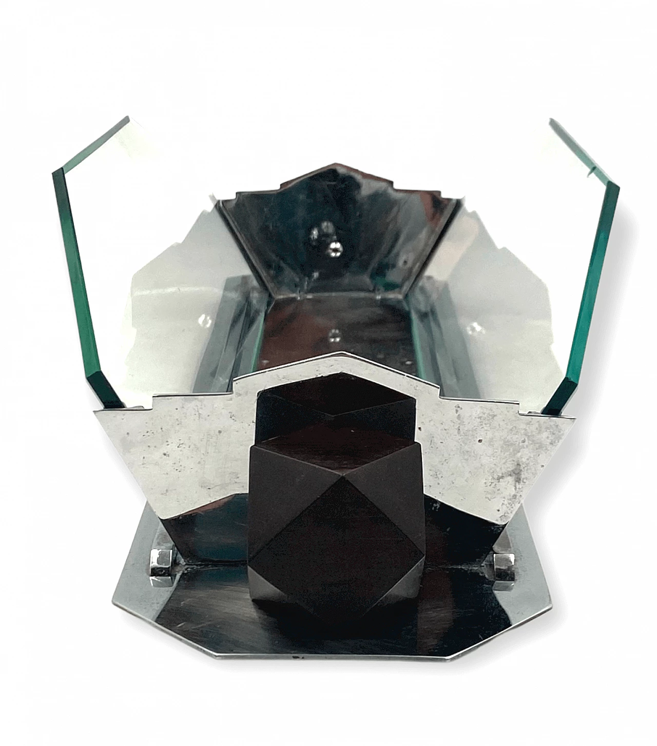 Cubist Art Deco style centrepiece in glass and wood, 1930s 19