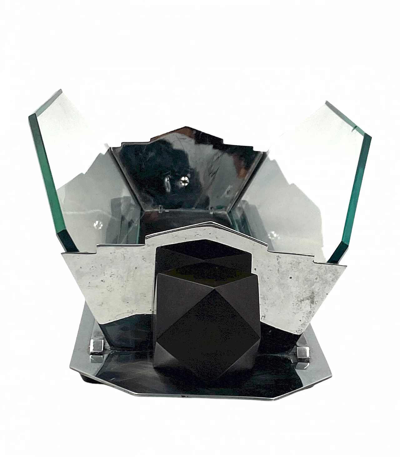 Cubist Art Deco style centrepiece in glass and wood, 1930s 20
