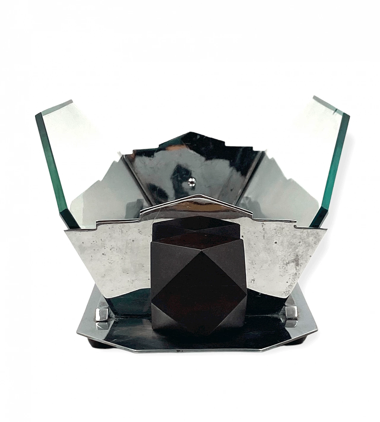 Cubist Art Deco style centrepiece in glass and wood, 1930s 21