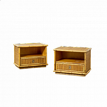 Pair of bamboo and wicker bedside tables by Vivai del Sud, 1960s