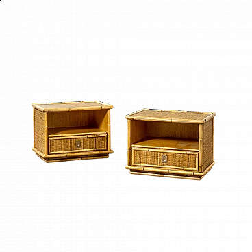 Pair of bamboo and wicker bedside tables by Vivai del Sud, 1960s