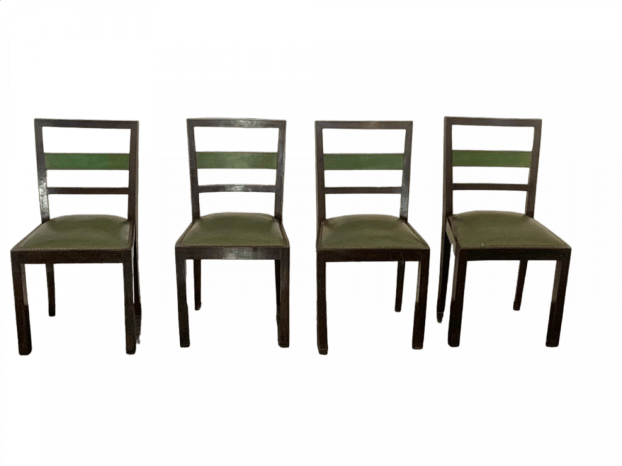 4 Art Deco style chairs in green-stained wood, 1930s 13