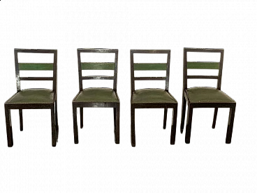 4 Art Deco style chairs in green-stained wood, 1930s