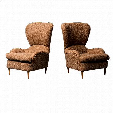 Pair of brown bouclè armchairs, 1950s