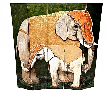 Paravento con elefanti e dettagli in tessuto di Doro, anni '80