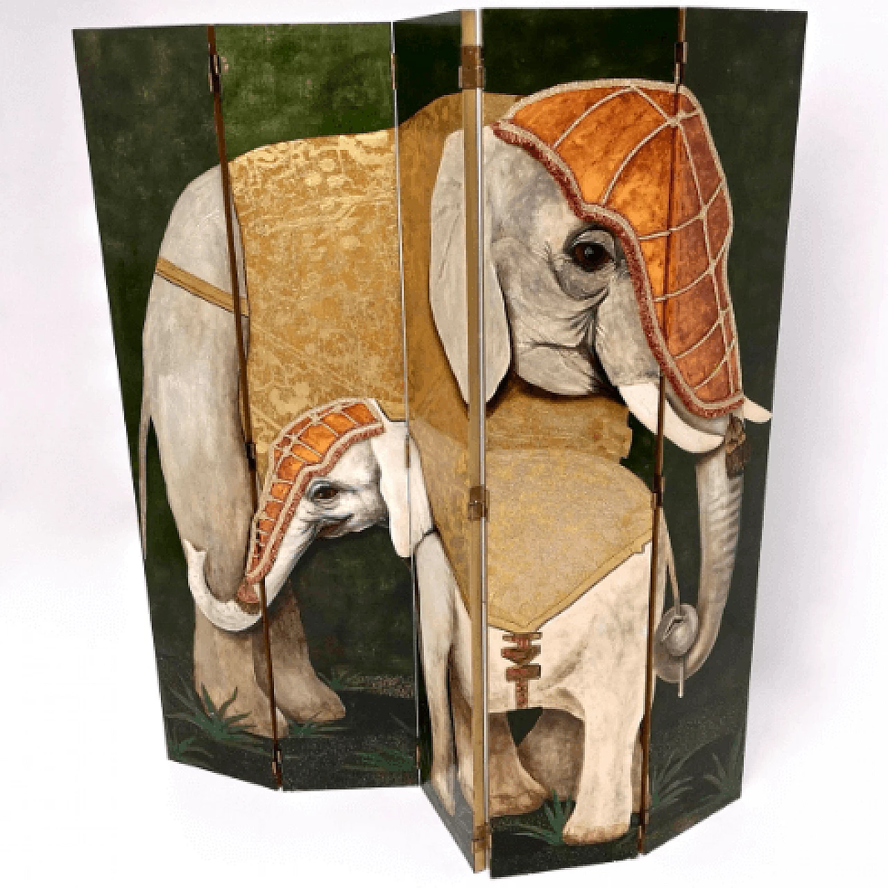 Paravento con elefanti e dettagli in tessuto di Doro, anni '80 3