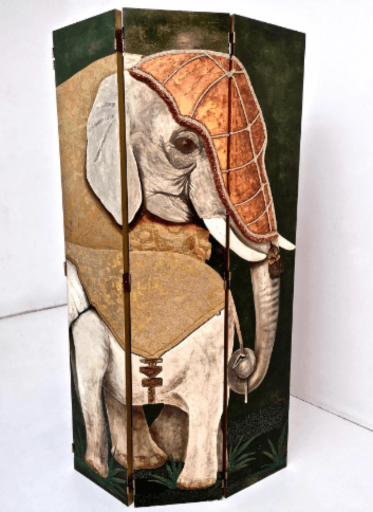 Paravento con elefanti e dettagli in tessuto di Doro, anni '80 4