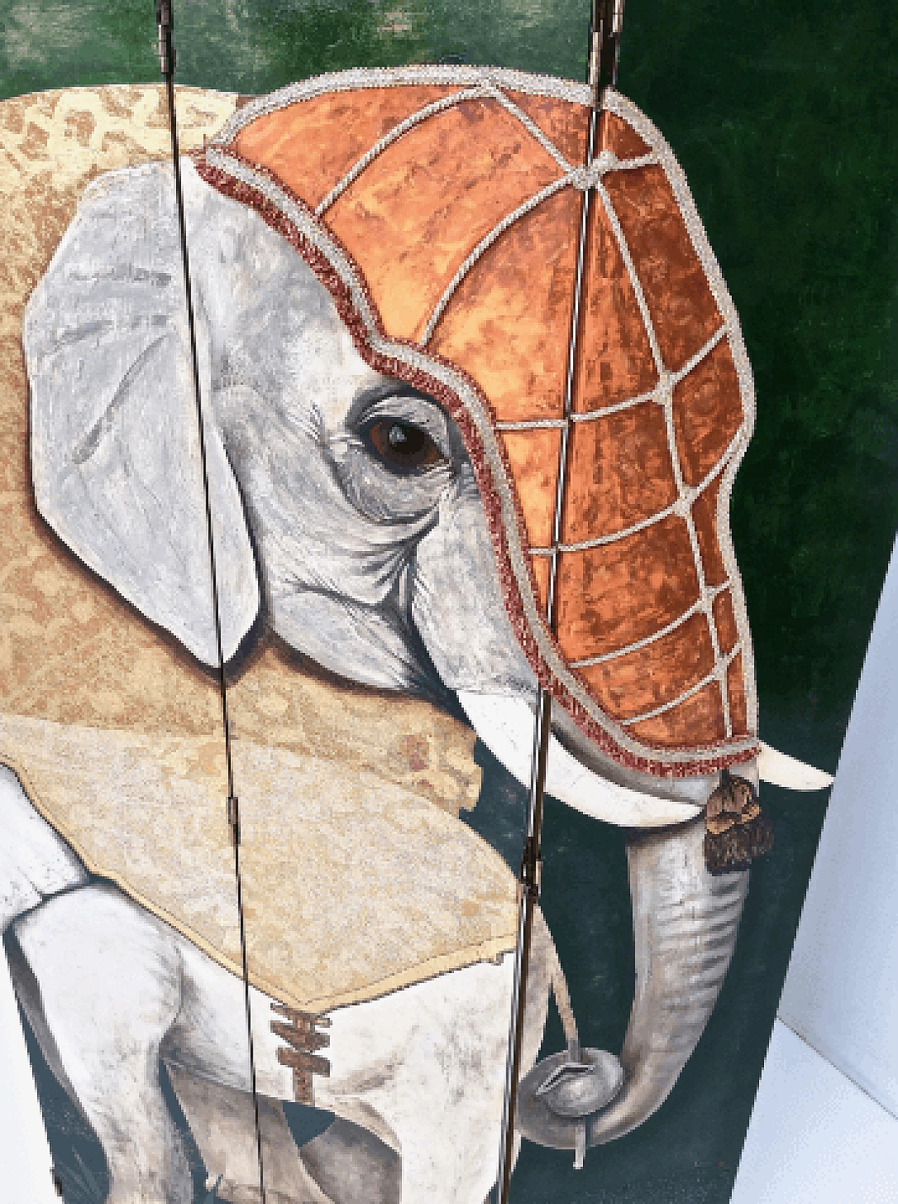 Paravento con elefanti e dettagli in tessuto di Doro, anni '80 9