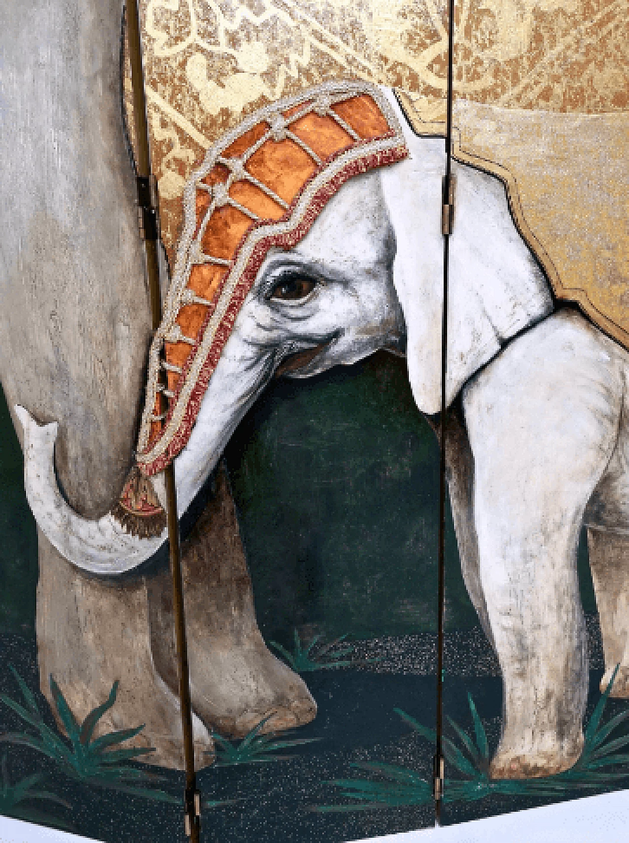 Paravento con elefanti e dettagli in tessuto di Doro, anni '80 10