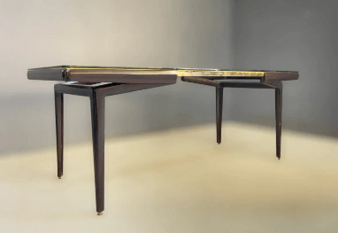 Wood, glass and brass table attributed to Giovanni Ferrabini, 1950s 2