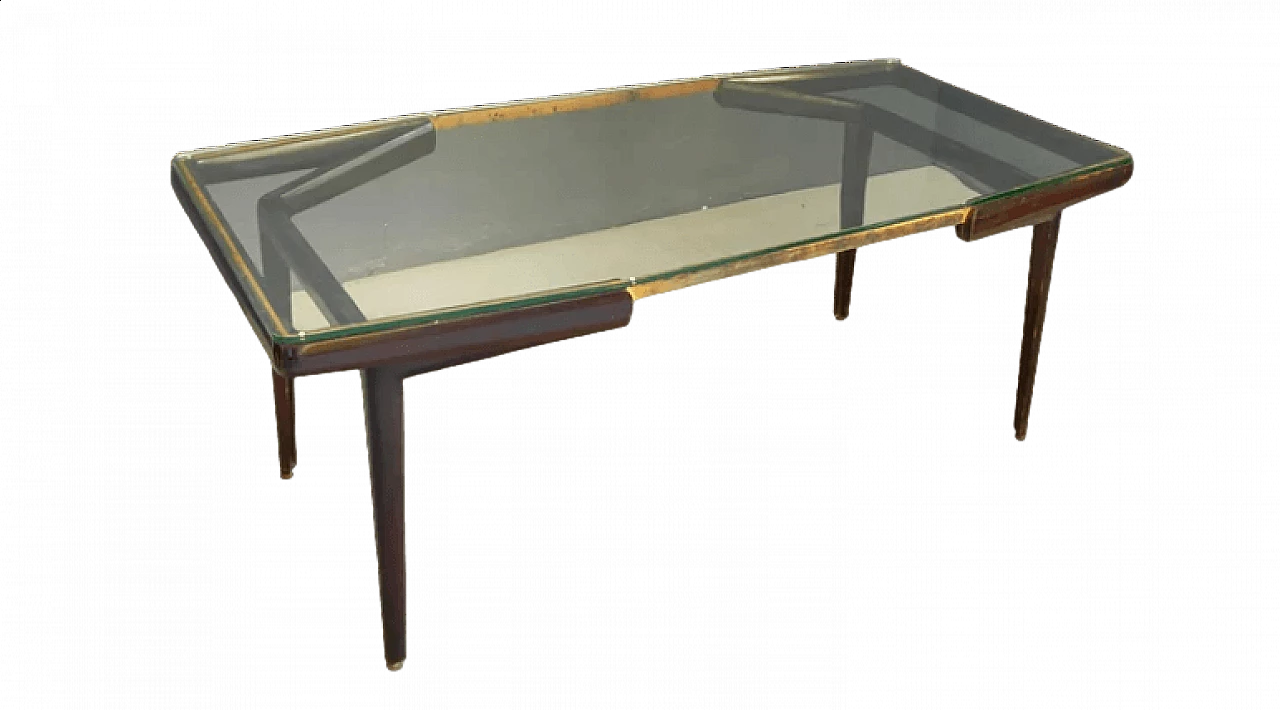 Wood, glass and brass table attributed to Giovanni Ferrabini, 1950s 5