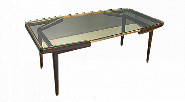 Wood, glass and brass table attributed to Giovanni Ferrabini, 1950s