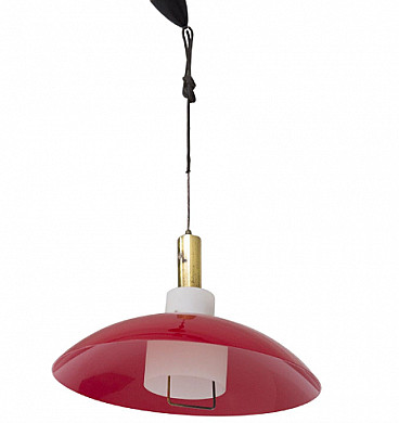 Red plexiglass hanging lamp, 1950s