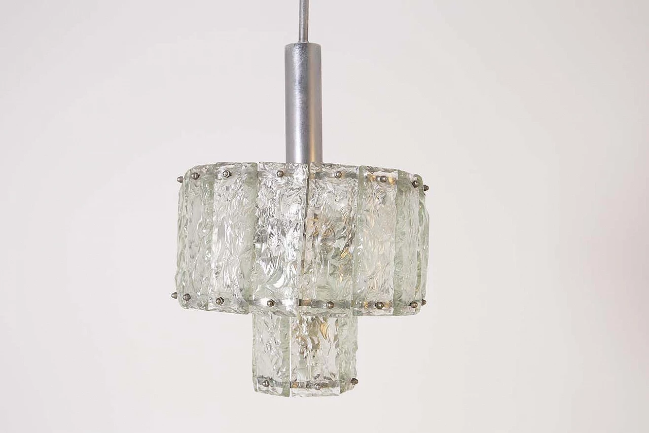 Hammered glass and nickel-plated brass chandelier, 1960s 1