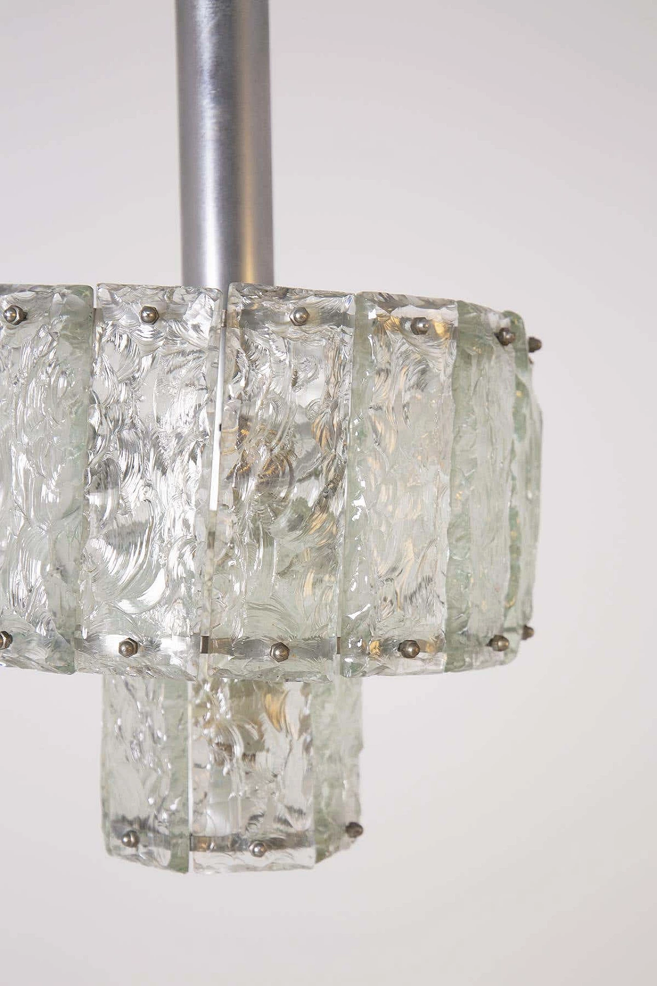 Hammered glass and nickel-plated brass chandelier, 1960s 2