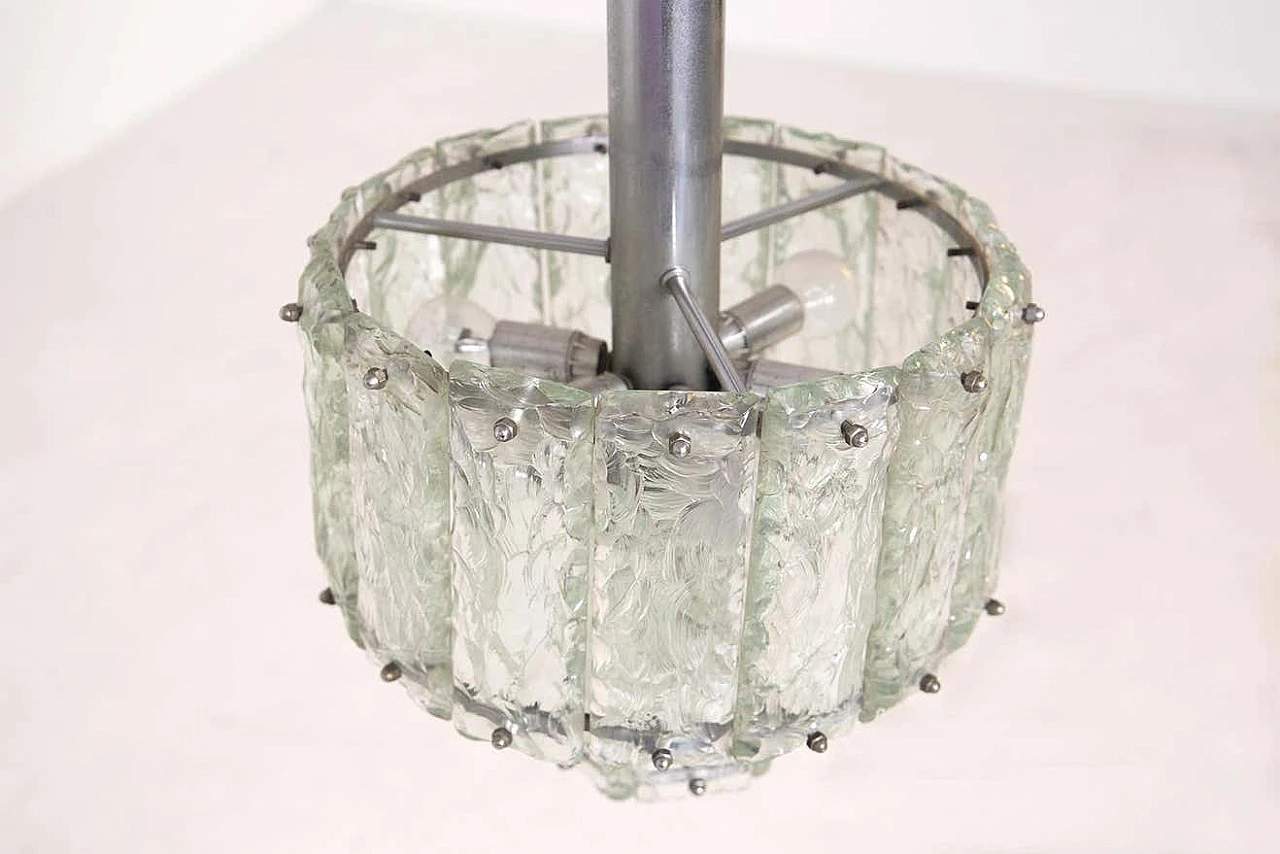 Hammered glass and nickel-plated brass chandelier, 1960s 4