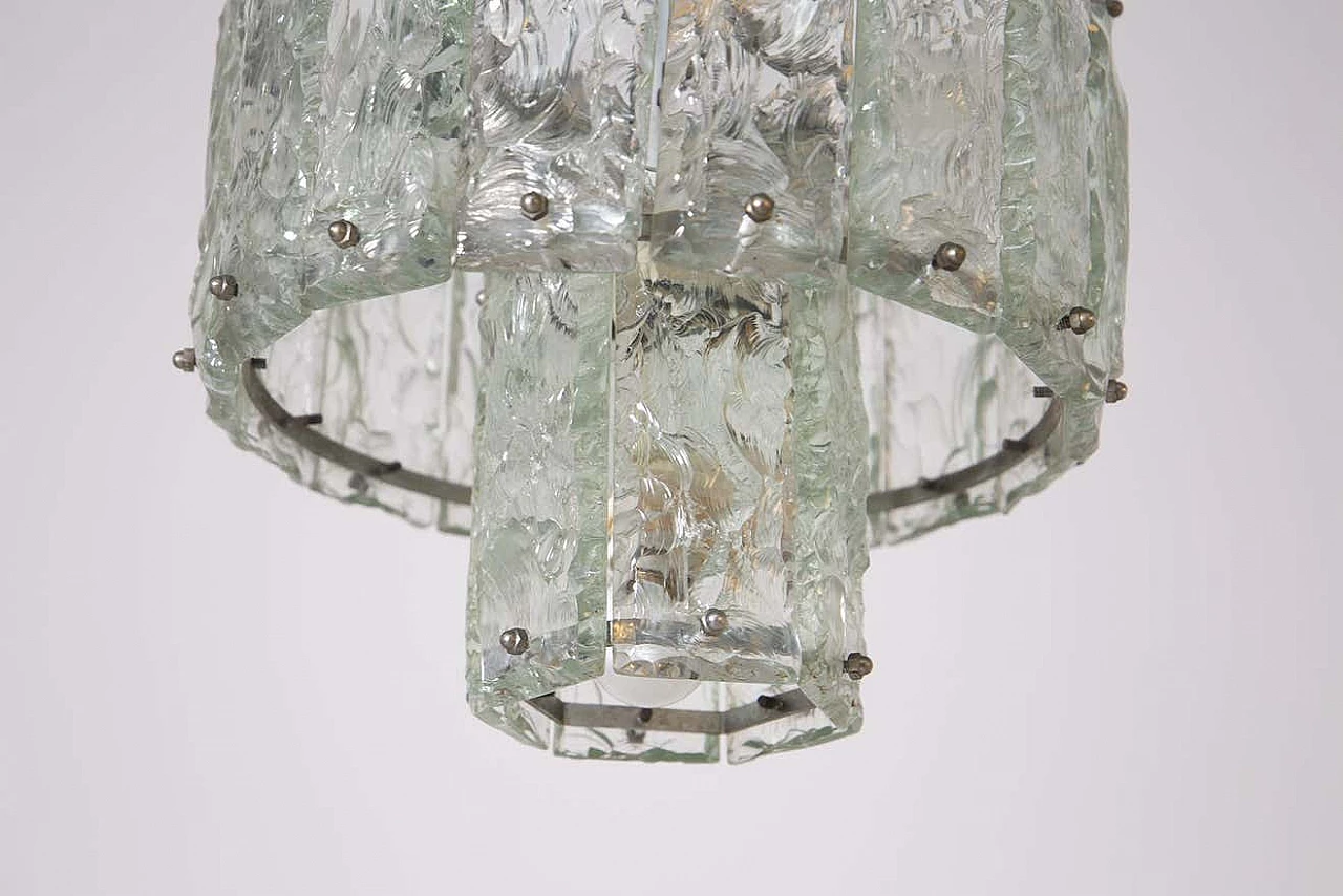 Hammered glass and nickel-plated brass chandelier, 1960s 6