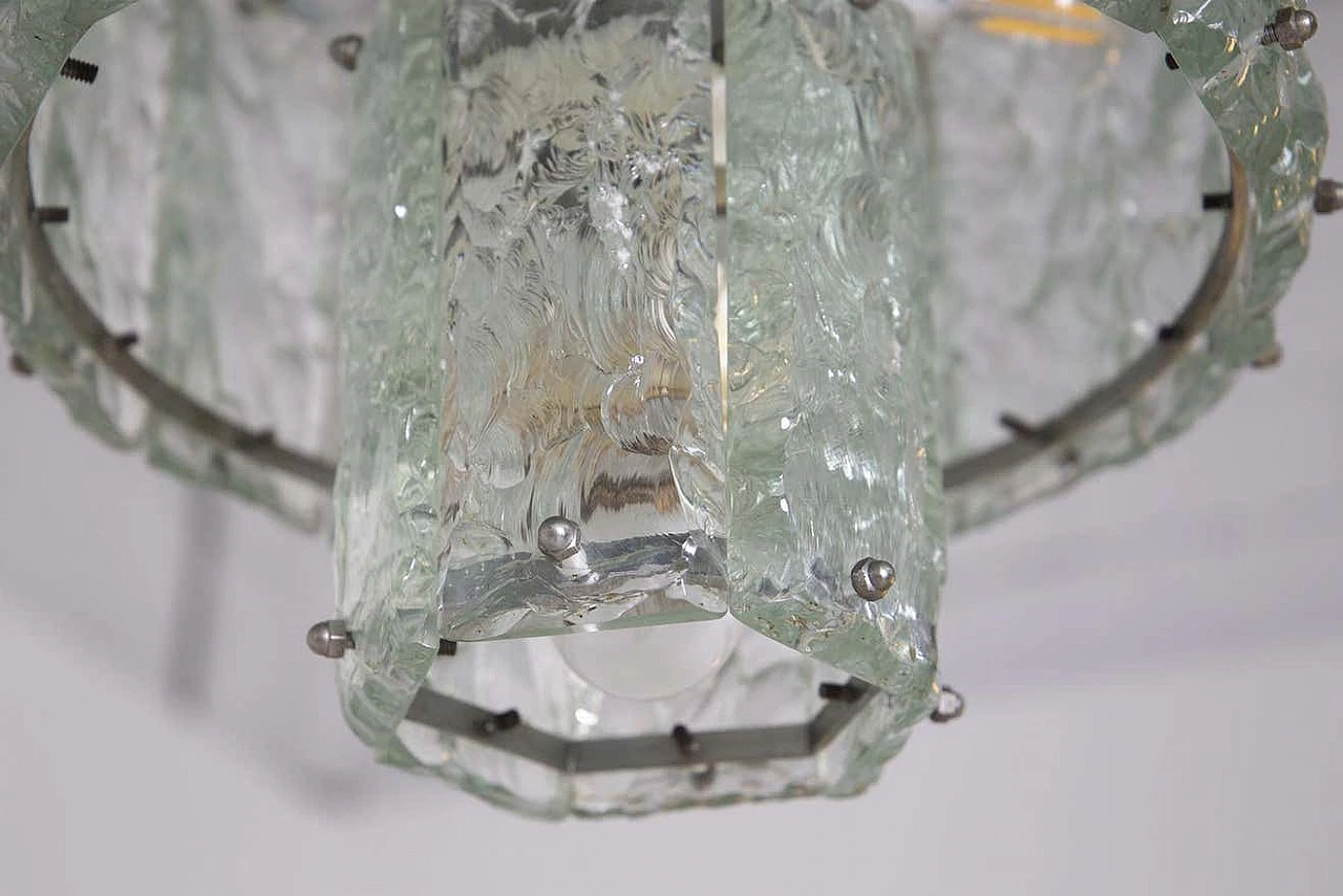 Lampadario in vetro martellato e ottone nichelato, anni '60 7