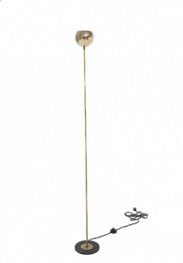 Cast iron and brass floor lamp with hemispherical diffuser