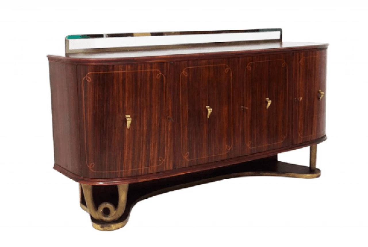 Wood, brass and glass sideboard attributed to Paolo Buffa, 1950s 1