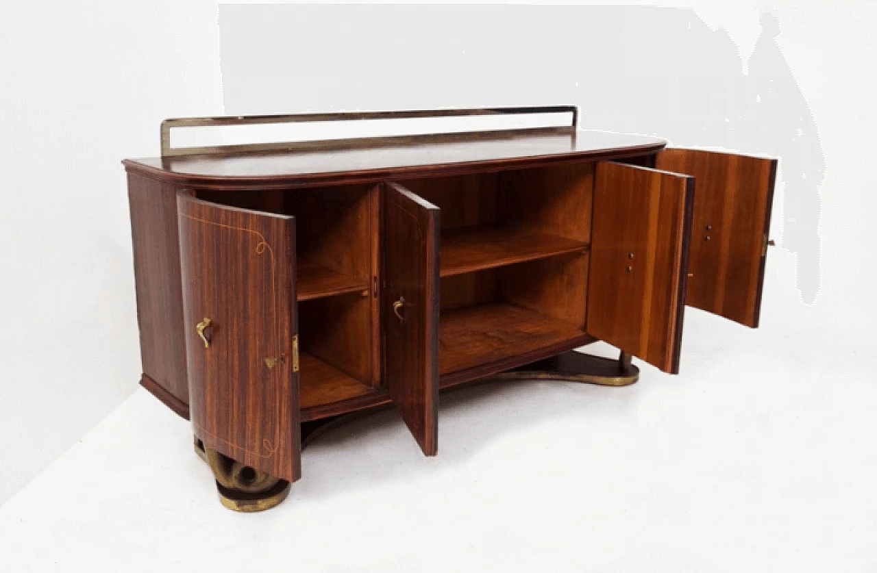 Wood, brass and glass sideboard attributed to Paolo Buffa, 1950s 2