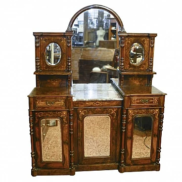 Inlaid walnut sideboard with mirror and marble top, mid-19th century