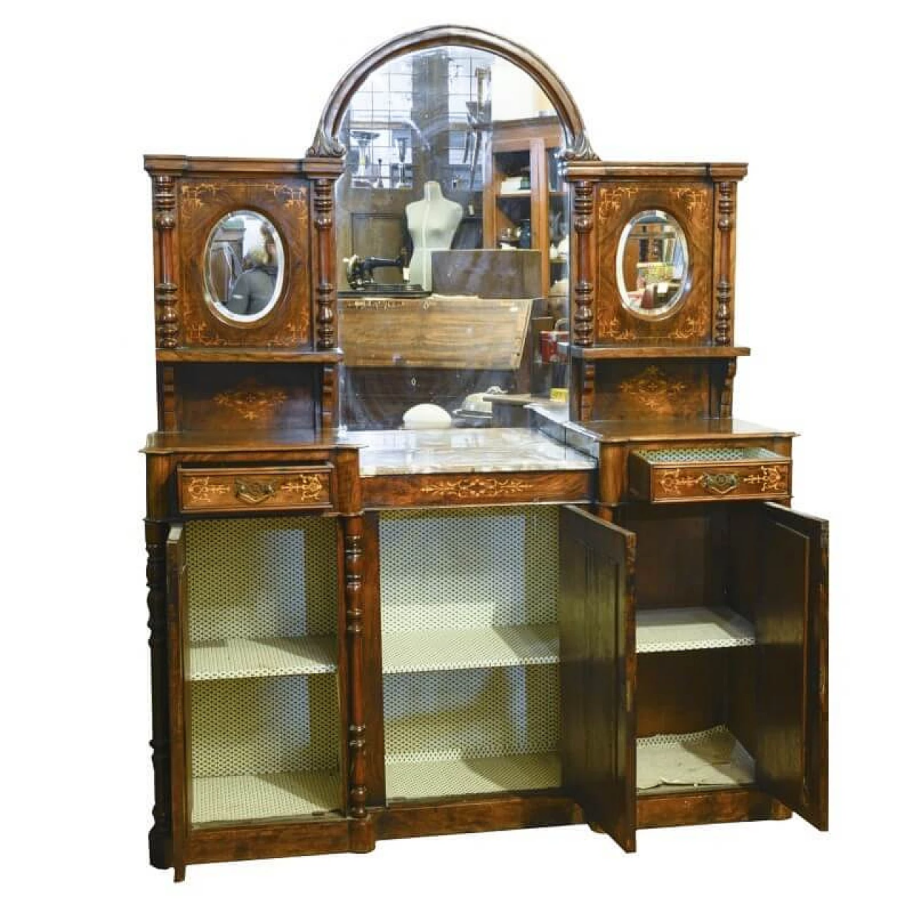Inlaid walnut sideboard with mirror and marble top, mid-19th century 2