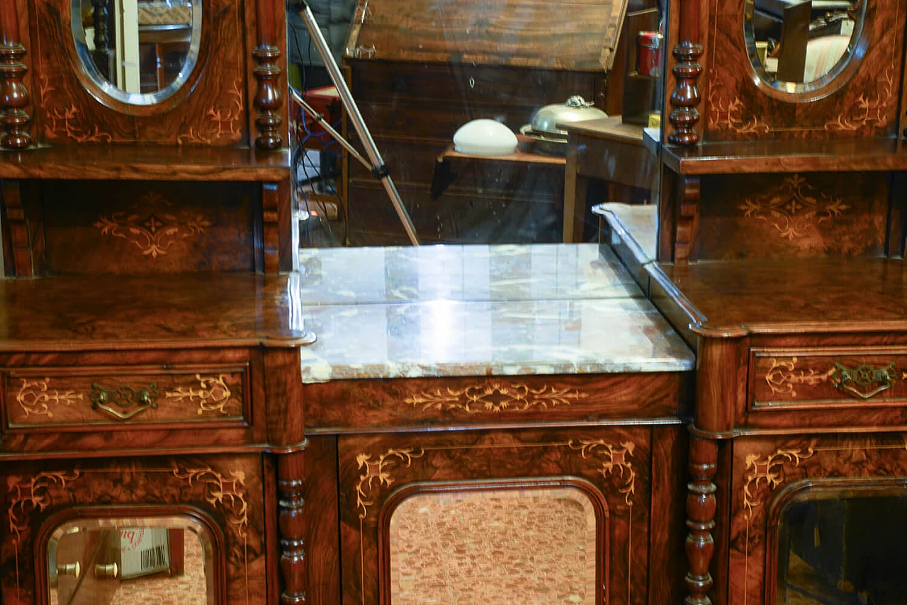 Inlaid walnut sideboard with mirror and marble top, mid-19th century 5