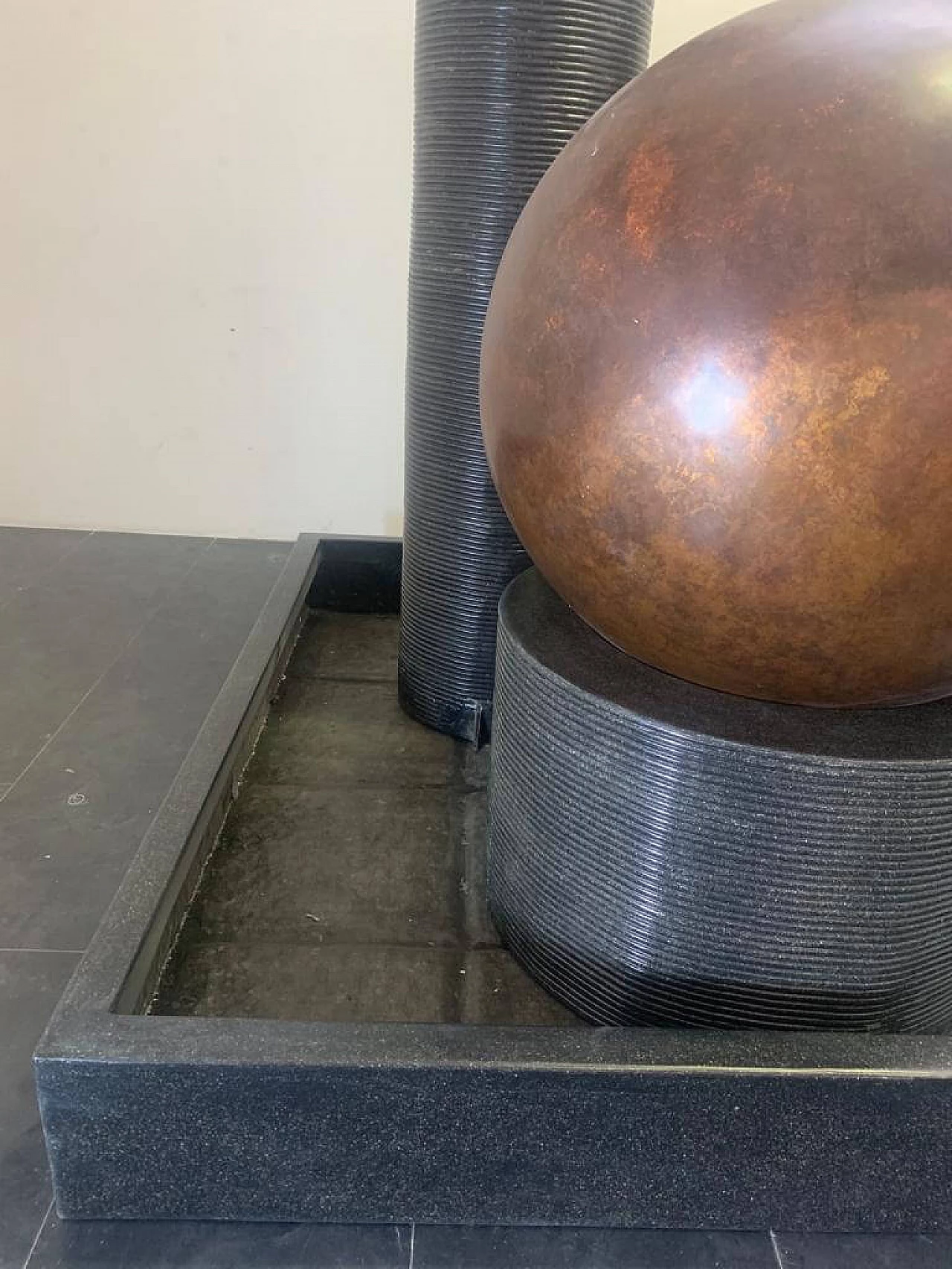 Fibreglass fountain with rotating copper spheres by Ravi Shing, 1990 7