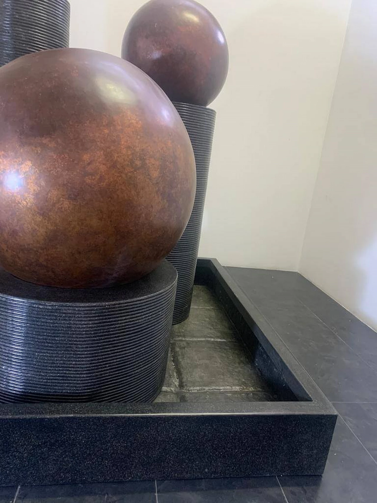 Fibreglass fountain with rotating copper spheres by Ravi Shing, 1990 8