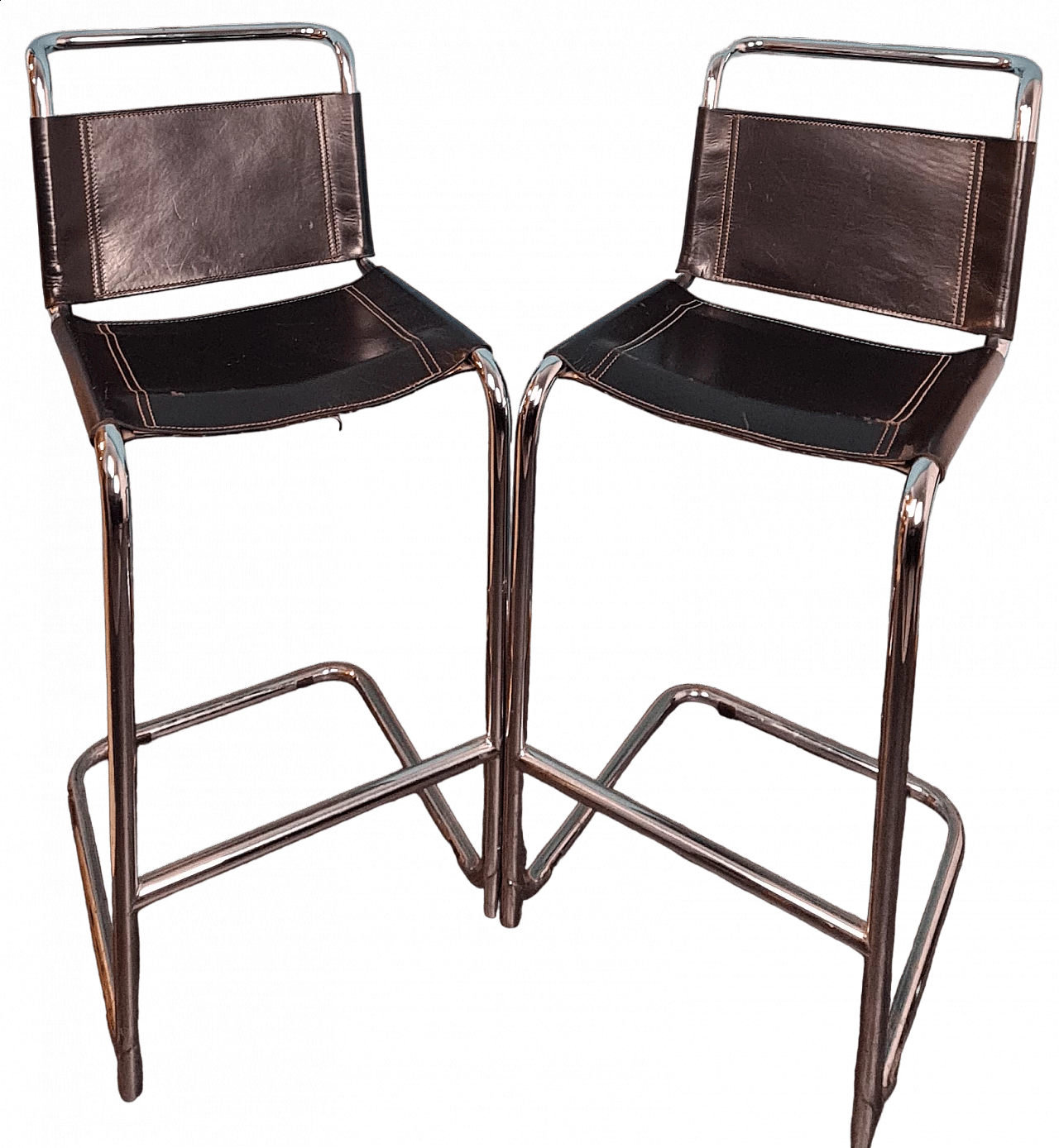 Pair of steel and leather stools by Mart Stam, 1980s 7